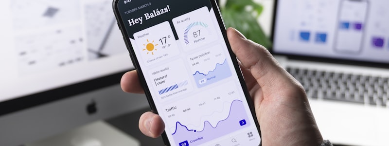 一位女性全栈工程师在现代化办公室内使用多台显示器进行前端界面开发